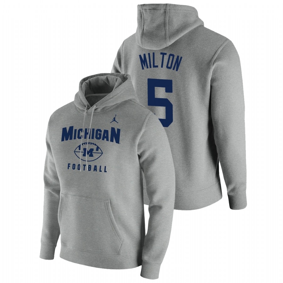 Michigan Wolverines Men's NCAA Joe Milton #5 Gray Oopty Oop Pullover College Football Hoodie KLD5749QS
